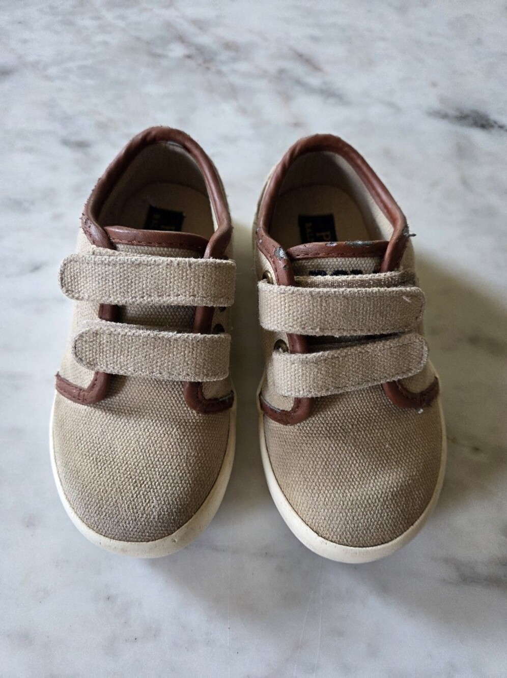 Polo Ralph Lauren Canvas Velcro Kids Sneakers in Beige